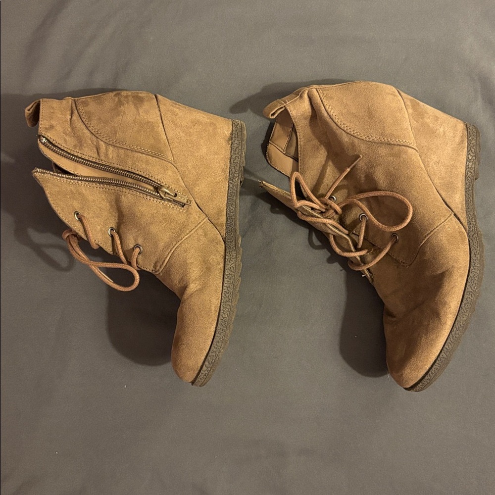 American Rag Taupe Lace-Up Wedge Ankle Boots